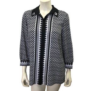 Slim‎ Factor by Investment Geometric Print Blouse Collar & 3/4 Sleeves Womens SM